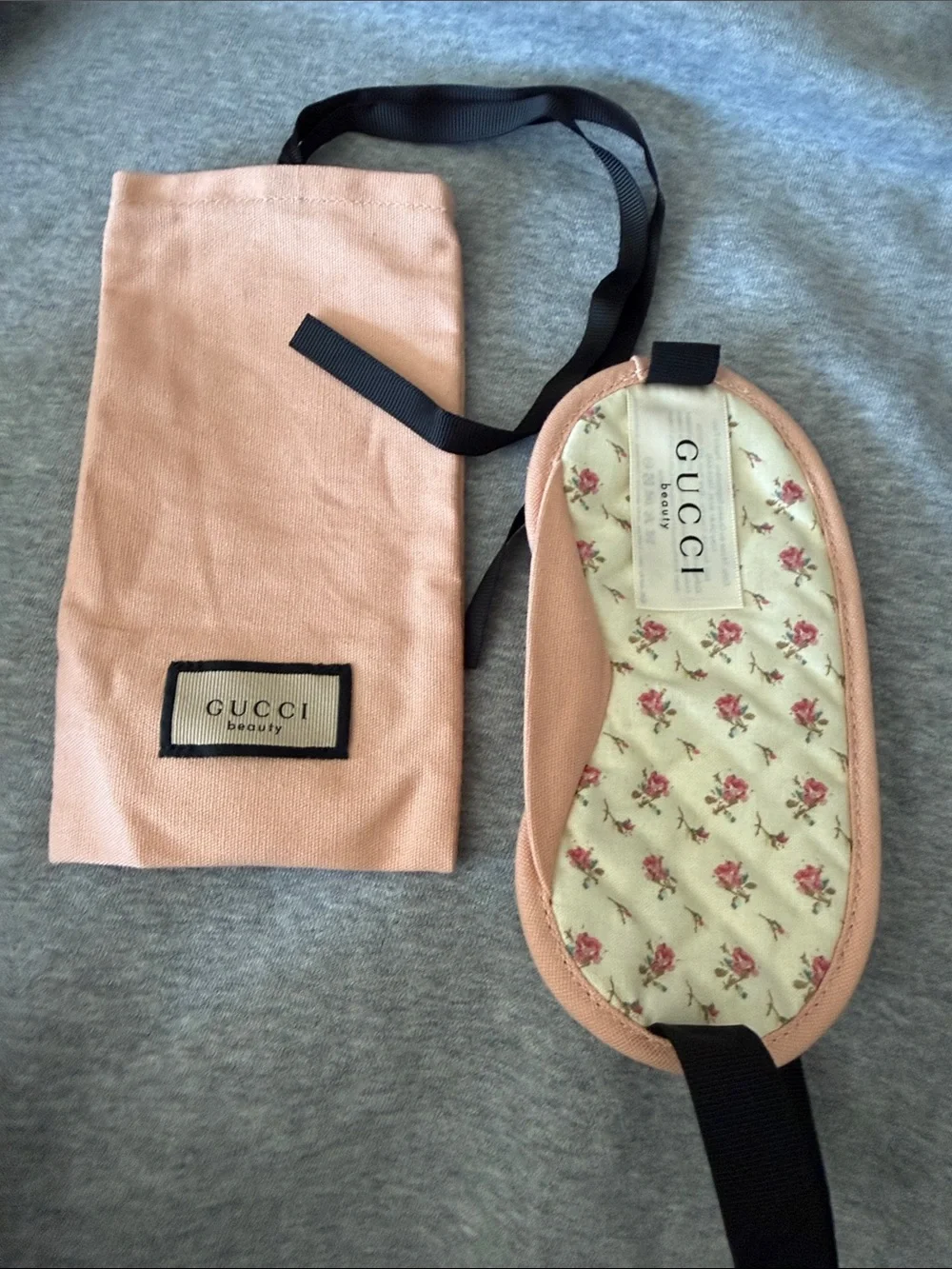 Gucci Quilted Peach-Pink Sleep Mask with Carry Pouch
